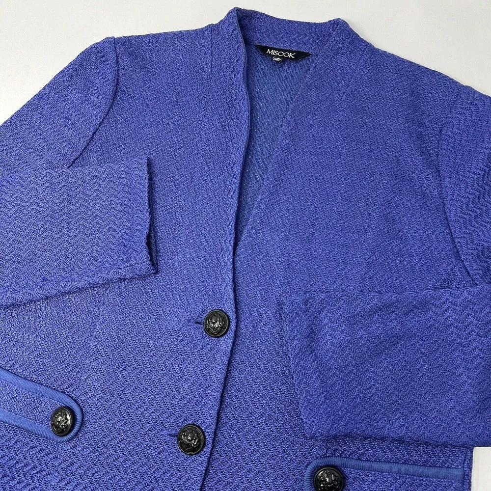 Misook Womens Cardigan Jacket‎ Blazer Crest Button Front Blue Size Small